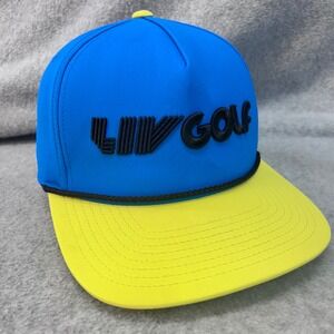 LIV Golf Logo Mens Blue Yellow Yupoong Flexfit 110 Snapback Rope Hat OSFM